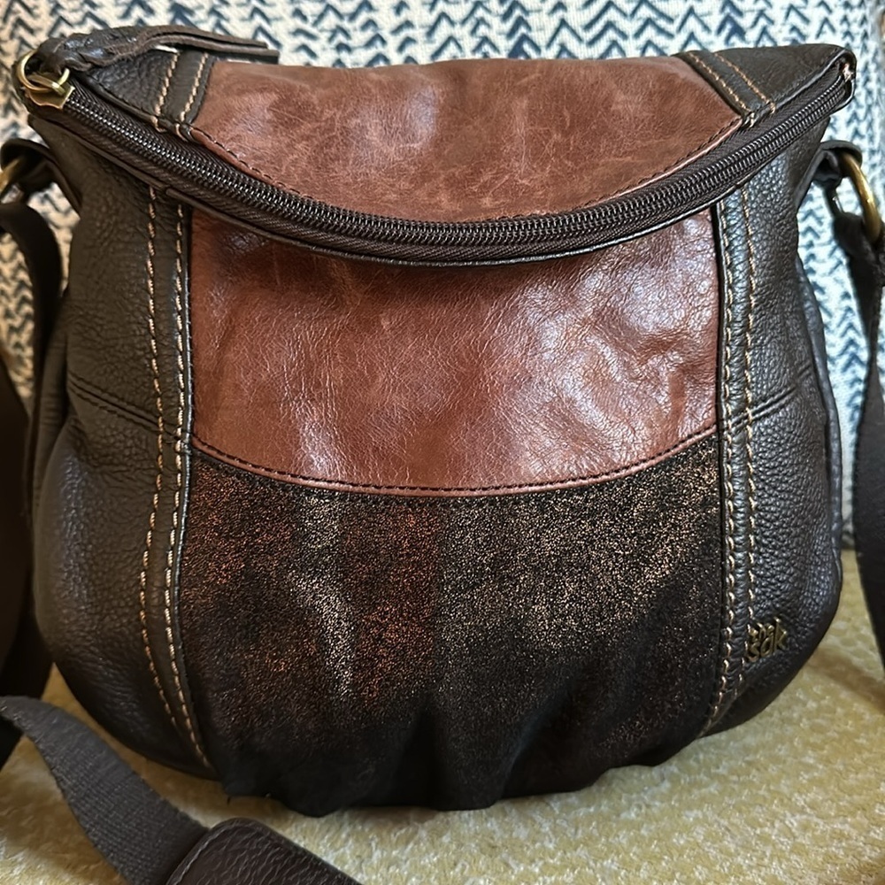 The Sak Indio Leather Patchwork Crossbody Bag - Black/Brown/Metallic Copper - Picture 2 of 15